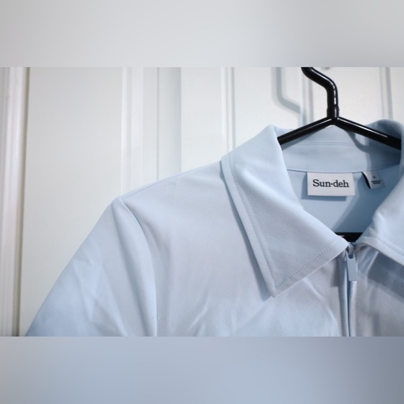 NWT Aritzia Sunday Best Alice Cropped Polo T-Shirt Fluid Blue Size 6 - Picture 3 of 13